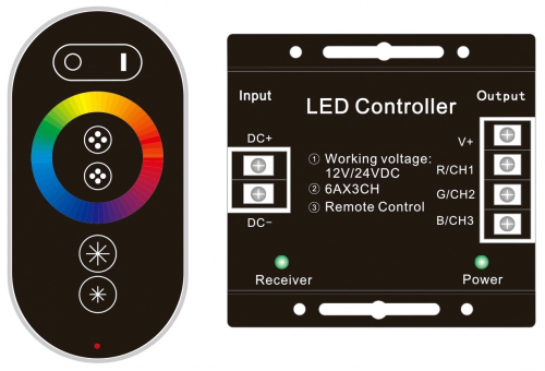 Controler și telecomandă RD 6-taste cu panou tactil bandă LED 12V 216W RGB Avide