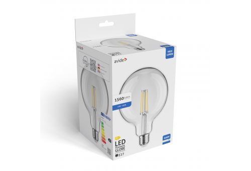 Avide Value LED G125 Filament Globe E27 12W CW 6400K