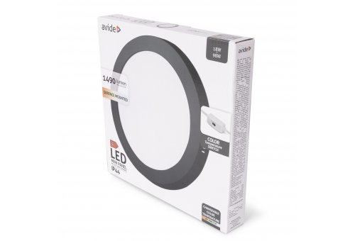 Avide LED Falra Szerelhető Kerek Mennyezeti Lámpa ALU 18W CCT IP44/IP20 Fekete