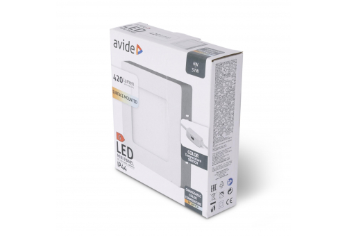 Avide LED Falra Szerelhető Négyzetes Mennyezeti Lámpa ALU 6W CCT IP44/IP20